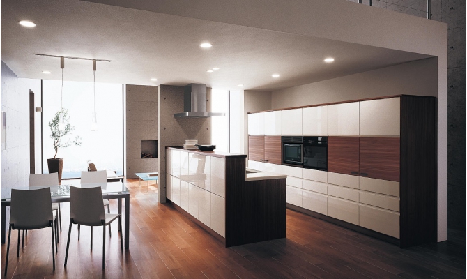 簡約木紋│一字+中島